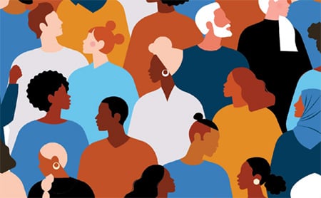 Stylized illustration of a diverse crowd of people